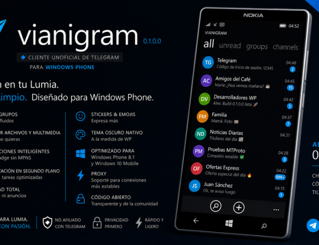 Novo cliente Telegram para Windows Phone é lançado por desenvolvedor após abandono da Microsoft