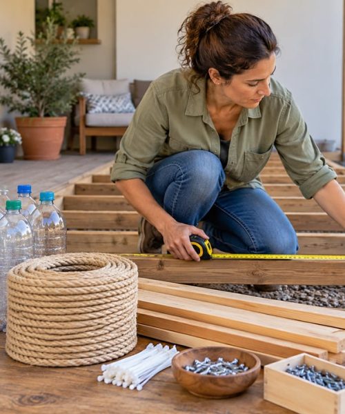 Transforme garrafas plásticas em um toldo criativo para proteger seu pátio do sol