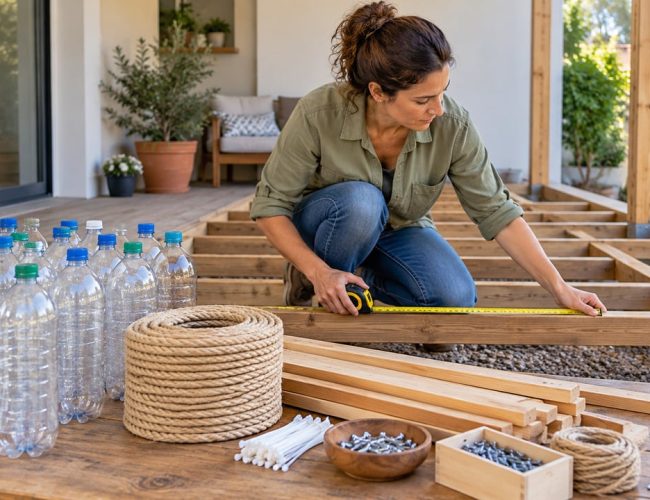 Transforme garrafas plásticas em um toldo criativo para proteger seu pátio do sol