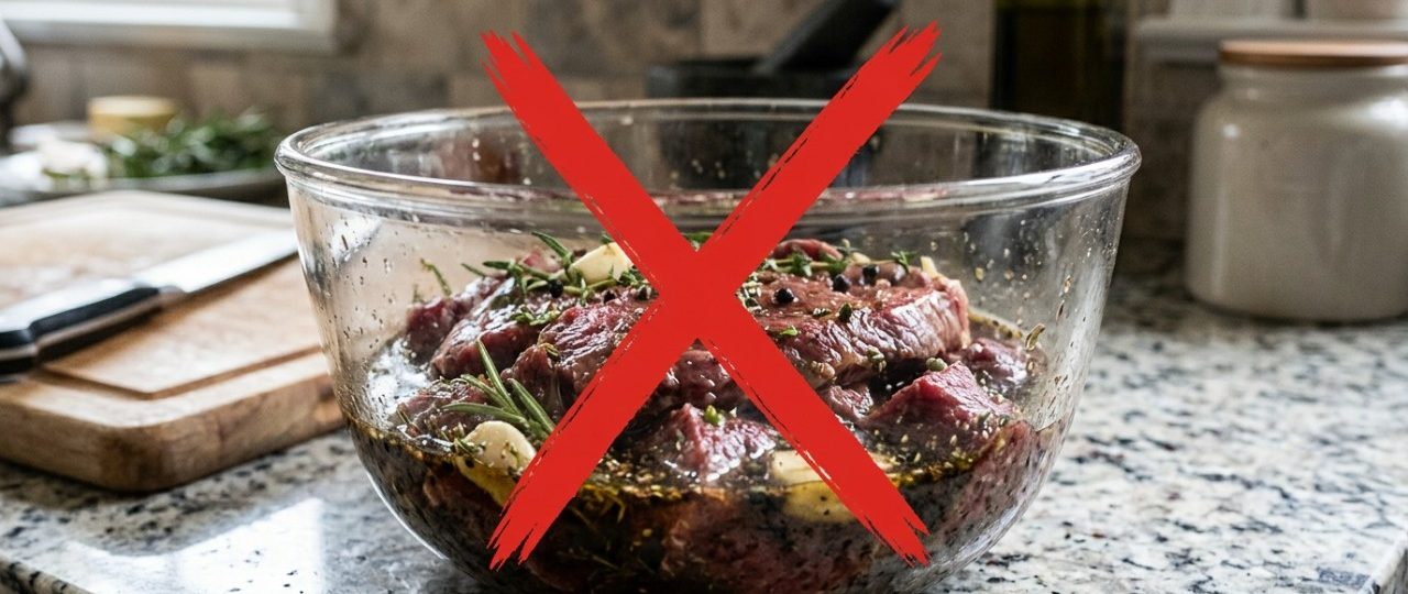 Marinando com segurança: no Canadá, a recomendação é deixar a carne na geladeira e não à temperatura ambiente.