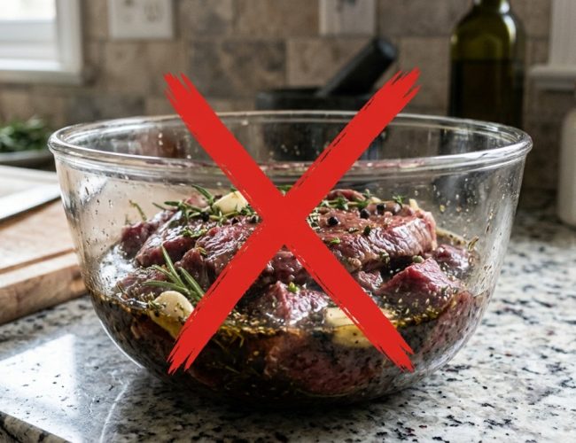 Marinando com segurança: no Canadá, a recomendação é deixar a carne na geladeira e não à temperatura ambiente.